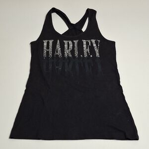 Harley Davidson Tank Top Black Silver Stones Motorcycle ELLINGTON,CT Size S